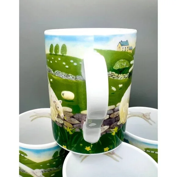 Department 56 Green Acres By Judith Glover Sheep Mugs Set Of 4 Ceramic Pastoral - Picture 6 of 9
